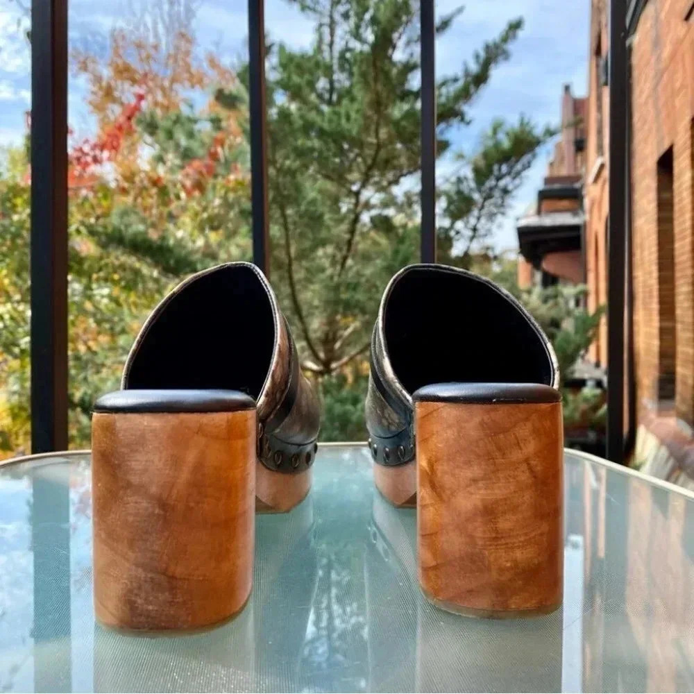 New Free People Calabasas Floral Wooden Clogs Black Womens 7 - Picture 7 of 15